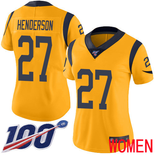 Los Angeles Rams Limited Gold Women Darrell Henderson Jersey NFL Football #27 100th Season Rush Vapor Untouchable->women nfl jersey->Women Jersey